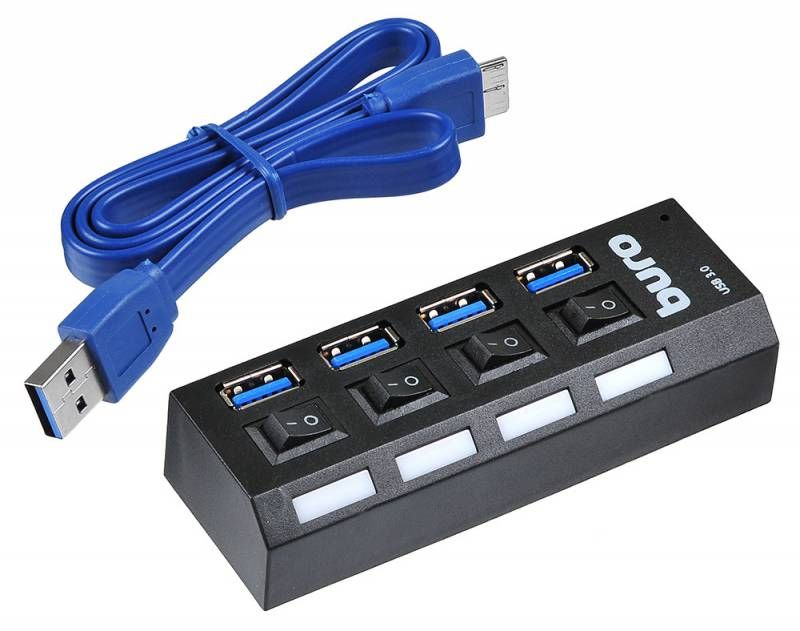 Разветвитель USB Buro BU-HUB4-U3.0-L 4порт. черный (BU-HUB4-U3.0-L)