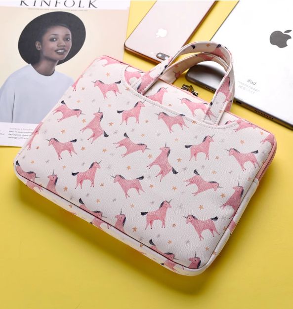 Сумка-портфель MyPads из качественной импортной эко-кожи для ноутбука Xiaomi MSI Macbook Huawei Honor 12/ 13/ 13,3 дюймов, детская женская прикольная, тематика единорог