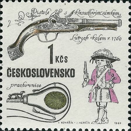 (1969-007) Марка Чехословакия "Кремневый пистолет" Историческое огнестрельное оружие III