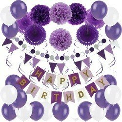 Набор шаров для украшения дня рождения флаг с надписью HAPPY BIRTHDAY бумажные помпоны фиолетовый оттенок комплект для домашней вечеринки лёгкая сборка полный набор декора, 1
