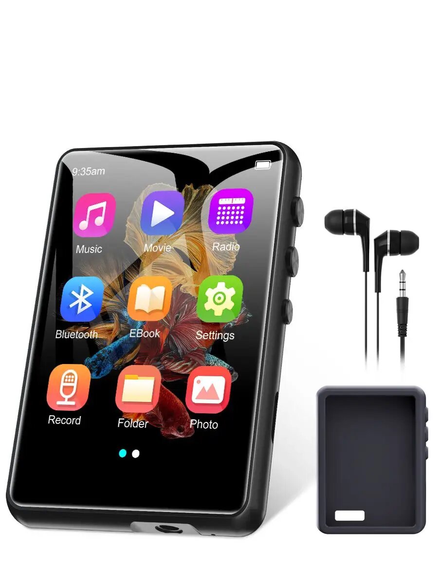 MP3-плеер Bluetooth MECHEN M3 64 Гб 2,4-дюймовый музыкальный плеер с наушниками, Сенсорный экран, силиконовый чехол, Диктофон, звук HiFi, защитный чехол для наушников в комплекте
