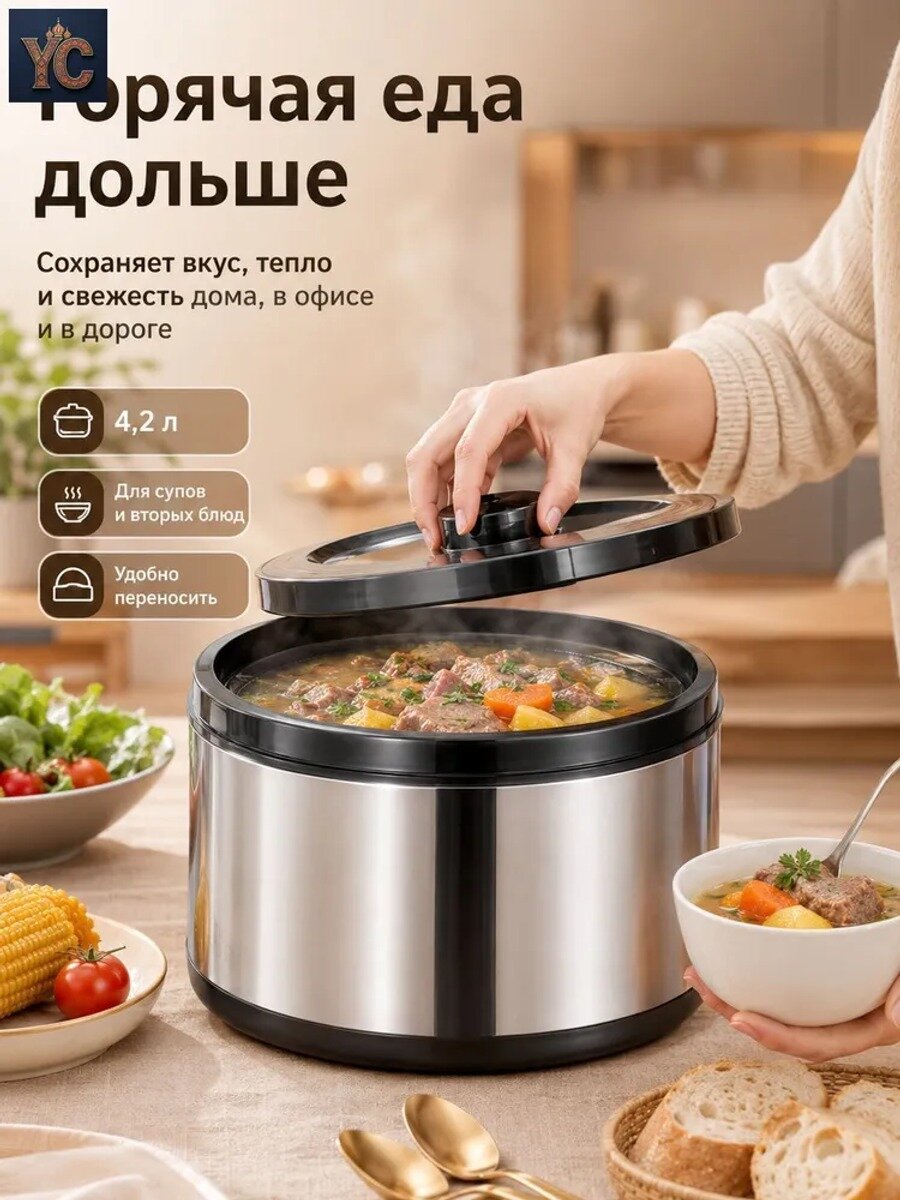 Термос для еды 4.5 л с ручкой, набор для супа и вторых блюд, портативный ланчбокс для пикника и рыбалки