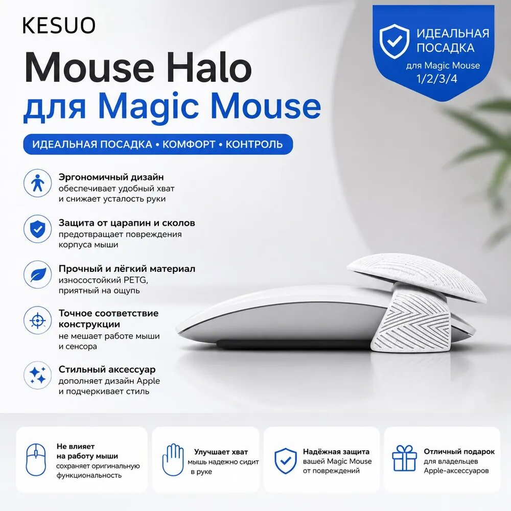 Подставка для мыши Mouse Halo для Apple Magic Mouse 1/2/3/4, эргономичная, ABS-пластик