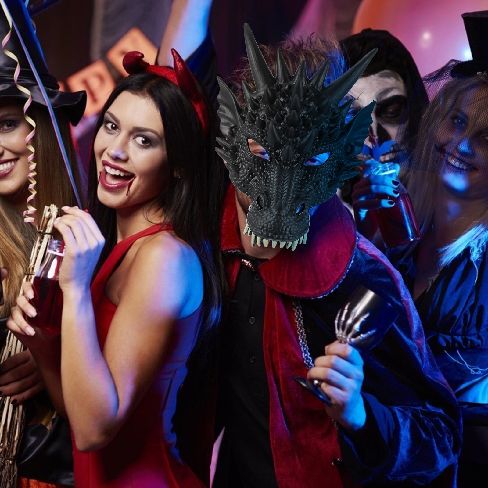 2 Штуки Костюмная Маска Дракона Ужасная Маска Дракона 3D Halloween Маска Для Вечеринок И Косплея Чёрный Цвет