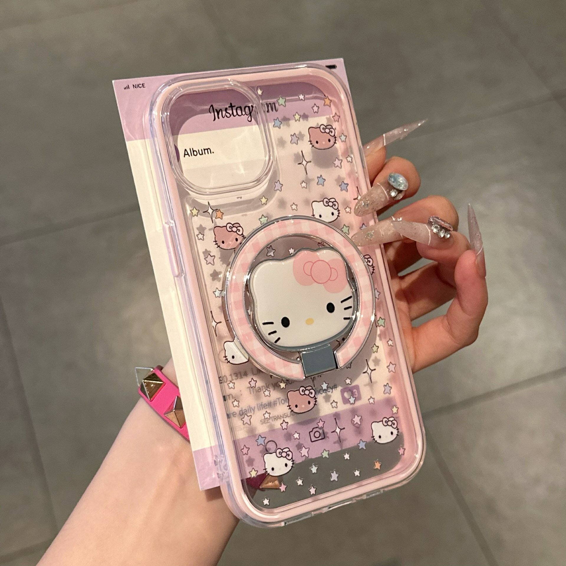 Чехол для Honor X60 Pro с подставкой и звездами Hello Kitty, двухслойный, розовый