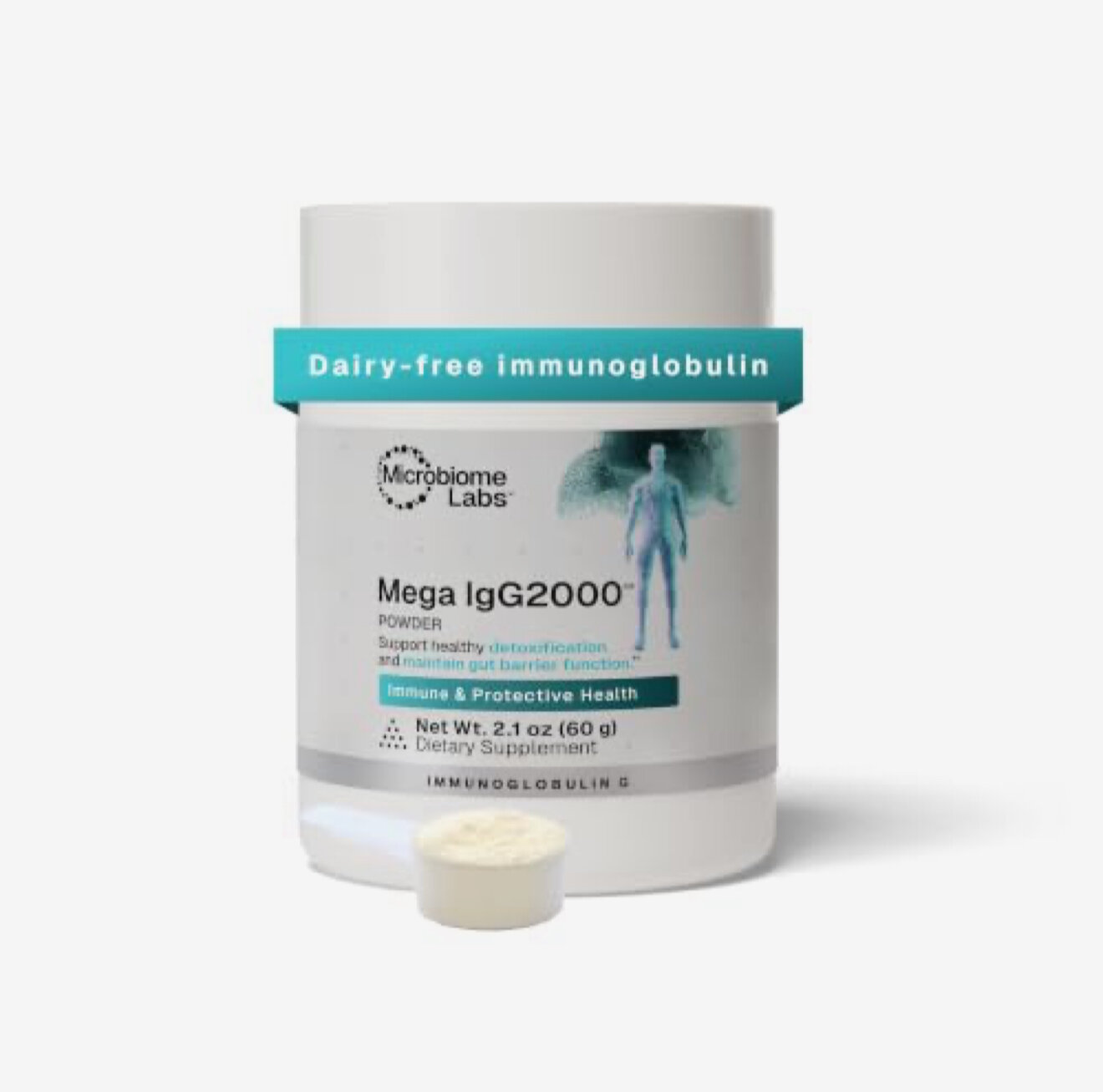 Microbiome Labs, Mega IgG2000, иммуноглобулин, поддержка пищеварения, порошок, 60 г