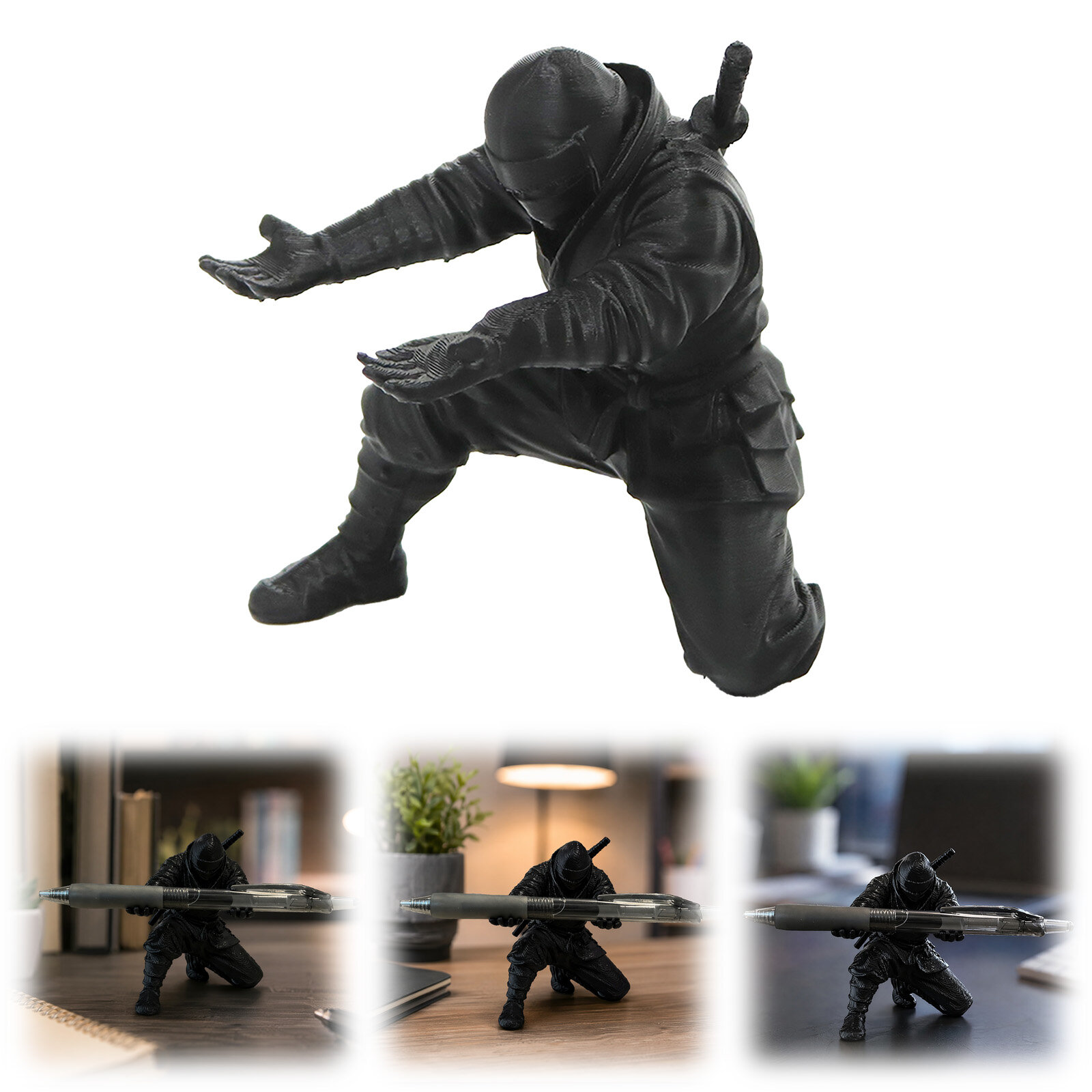 Стойка для ручек в виде ниндзя, чёрная, 3D-печать