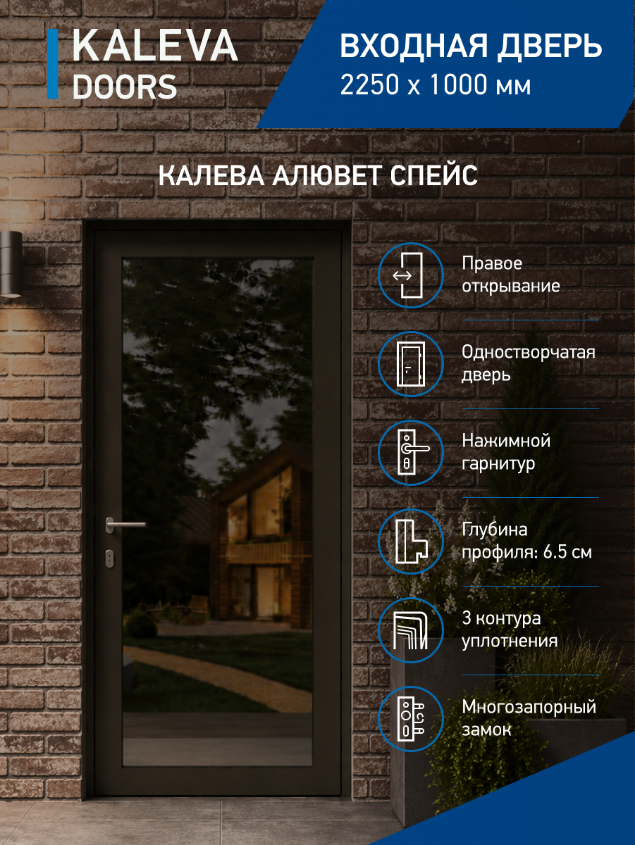 Входная дверь в дом 225x100 см правая цвет браун с цельностеклянной створкой Алюминий