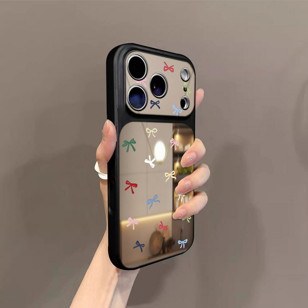 Оригинальный зеркальный чехол для Apple iPhone 16 Pro Max с узором звезда и бант Черный 02FYJM4251