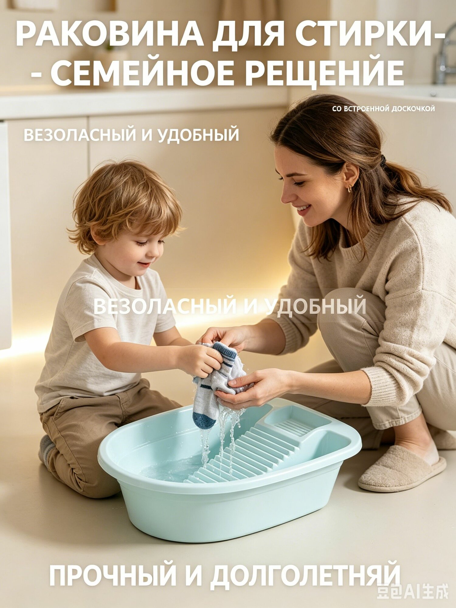 Стиральный таз со встроенной доской для стирки 34cm