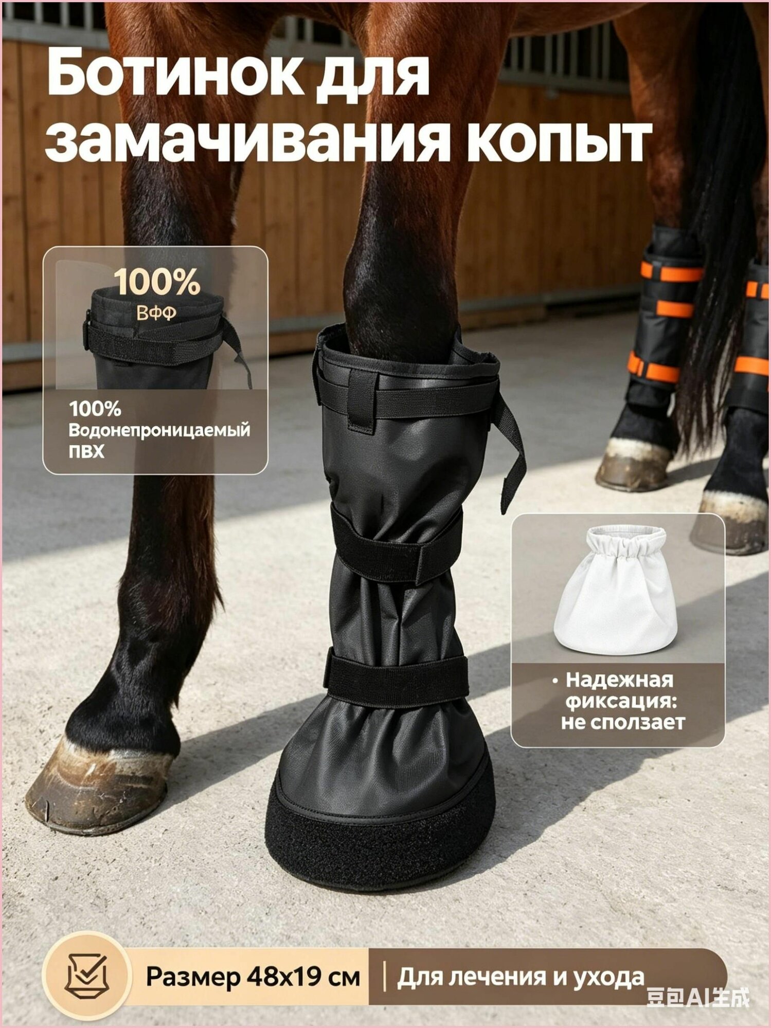 Ботинок для замачивания копыт лошади 48х19см, сумка для лечения ног и копыт, ветеринарный мешок для ухода за лошадьми