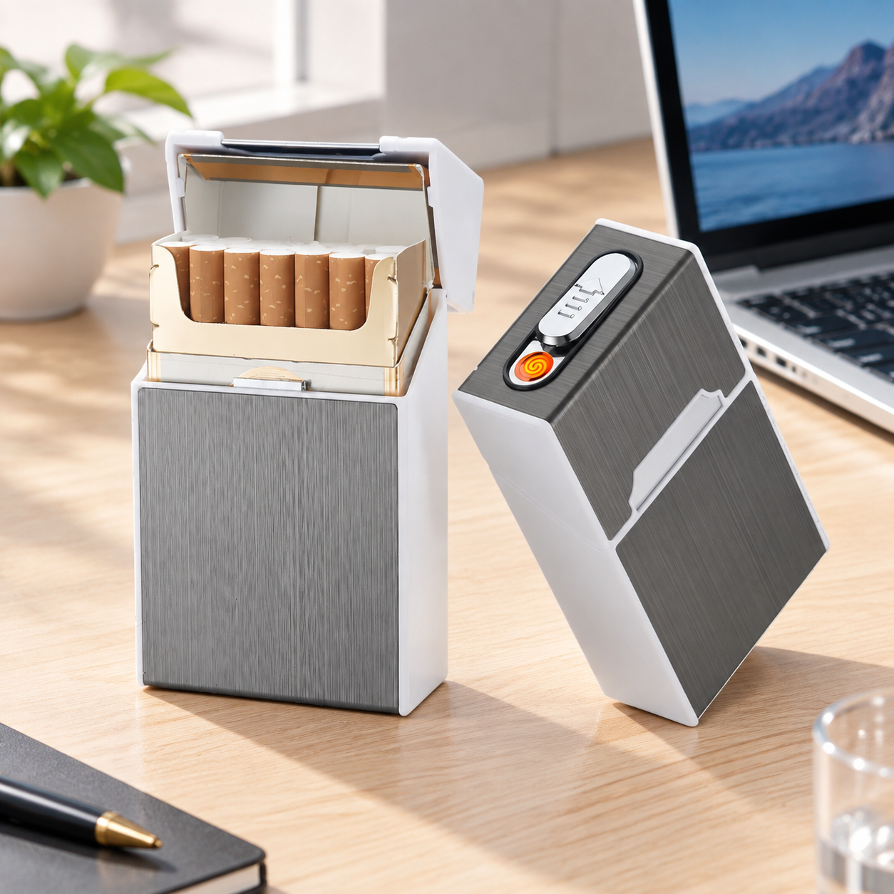 Портсигар металлический с USB зажигалкой, на магните, цвет серебро, 10х6х3 см, FatCat (Цвет товара: серебристый; Объем: 0.18 л)