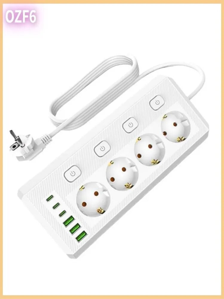 Настольный угловой удлинитель "EU Plug , независимый выключатель, 4 USB порта / для дома и офиса.