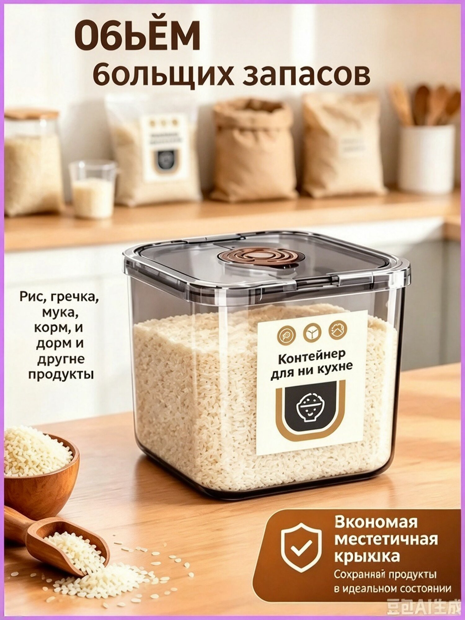Кадка для риса 6 л пластик bpa free