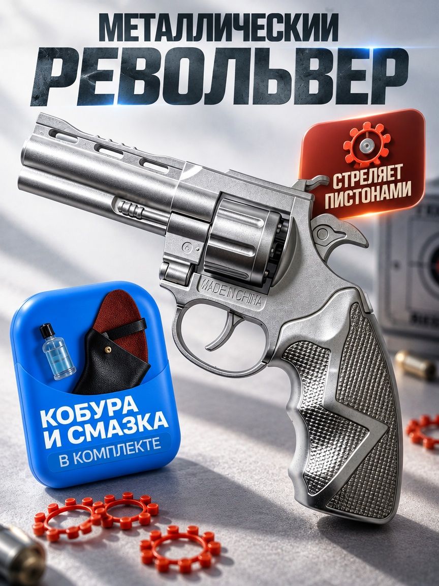 Игрушечный 8ми зарядный револьвер с кобурой/ пугач