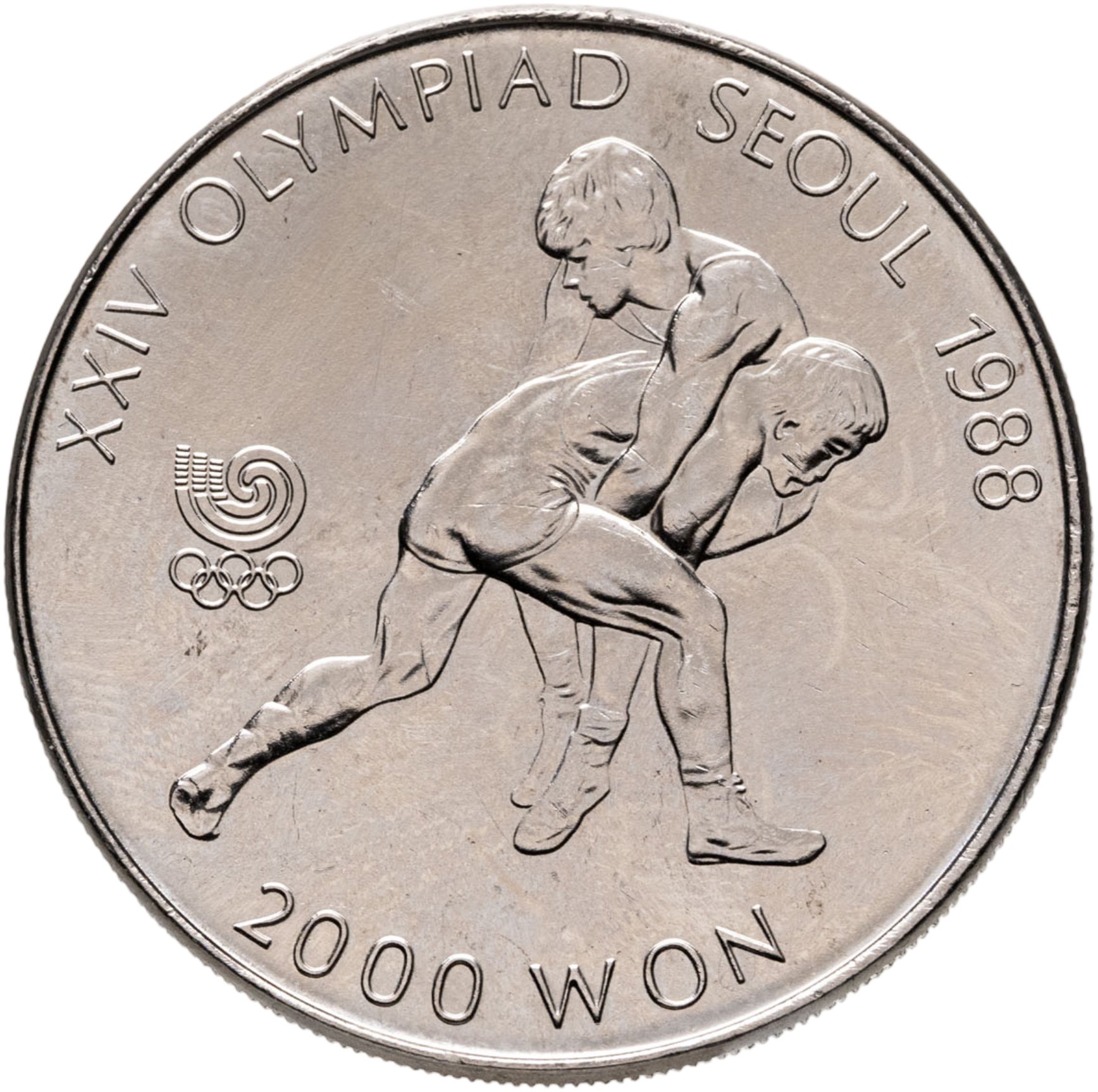Южная Корея 2000 вон won 1987 "XXIV летние Олимпийские Игры, Сеул 1988 - Борьба", Никель, в сохранности UNC
