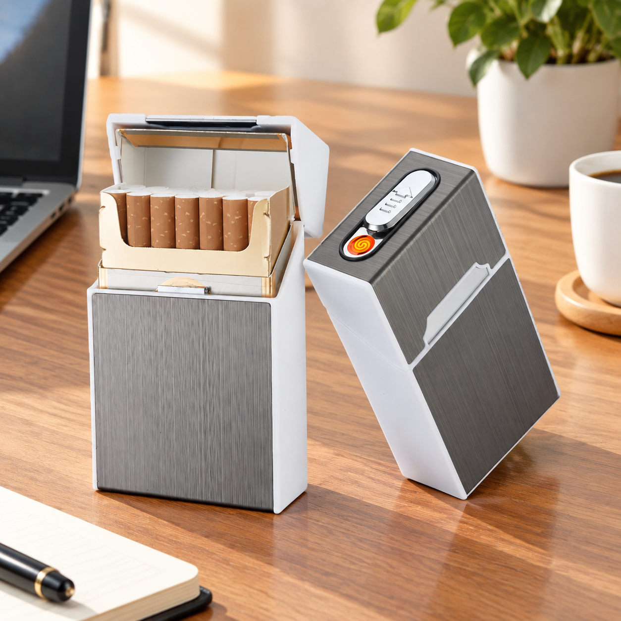 Портсигар металлический с USB зажигалкой, на магните, цвет серебро, 10х6х3 см, FatCat (Цвет товара: серебристый; Объем: 0.18 л)
