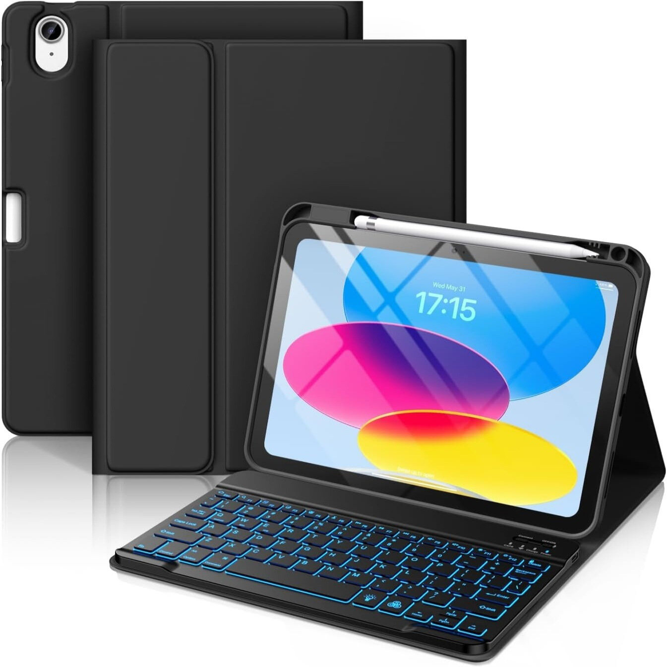 Защитный Чехол с Подсветкой и Bluetooth Клавиатурой и Слотом для Ручки для iPad Air 11 M4 M3 M2 Air4 Air5 Чёрный