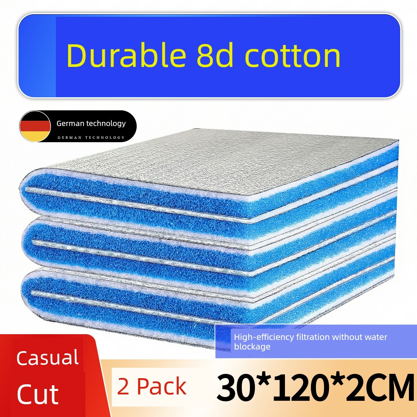 8D высокопроизводительная фильтрующая подушка 30x120x2 см, 2 листа, защита от перелива воды в аквариуме