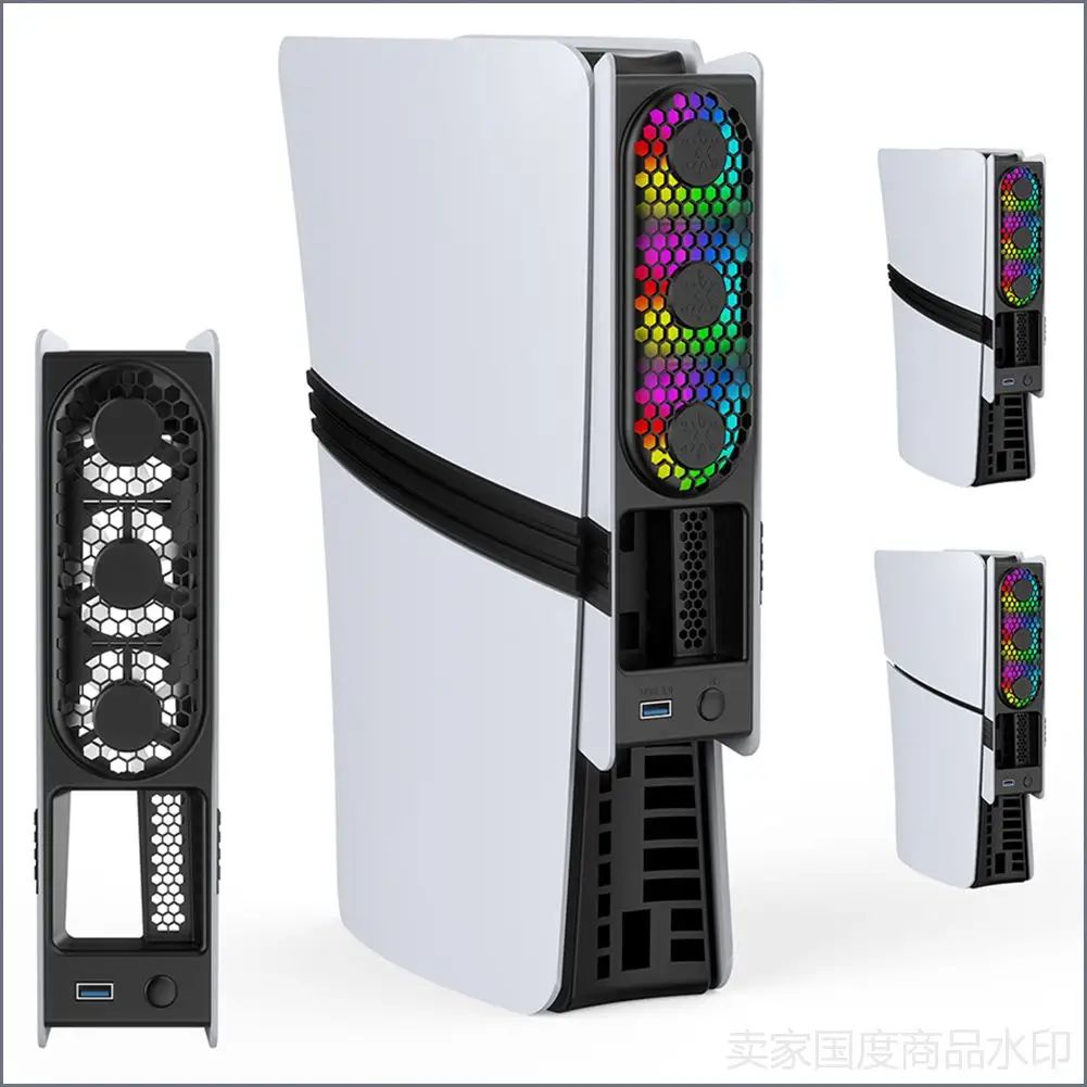 Вентилятор охлаждения для PlayStation 5 Pro и PlayStation 5 Slim с RGB-подсветкой и тройным вентилятором