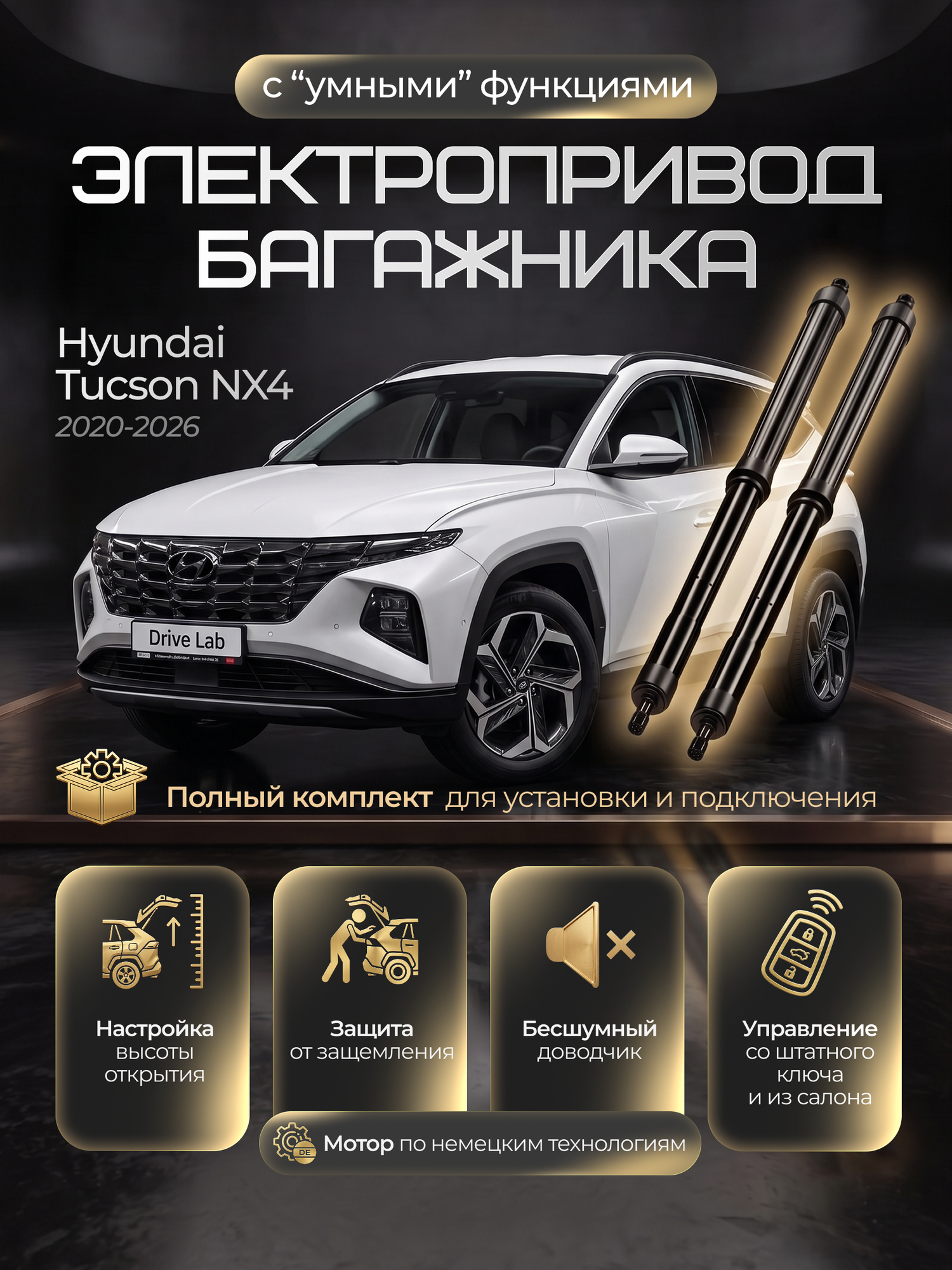 Электропривод багажника Hyundai Tucson NX4 для замены штатных газовых упоров