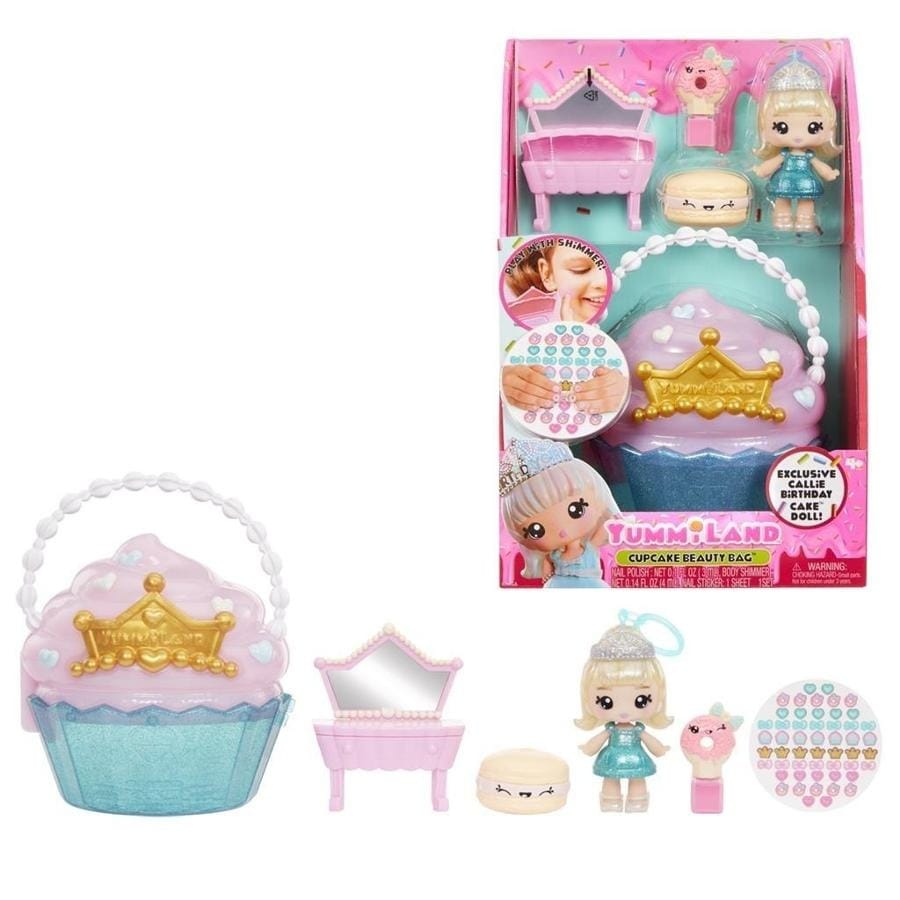 Сюжетно-ролевая игрушка Yummiland Cupcake Beauty Bag, косметический набор с куколкой Callie Birthday и аксессуарами для макияжа, розовый