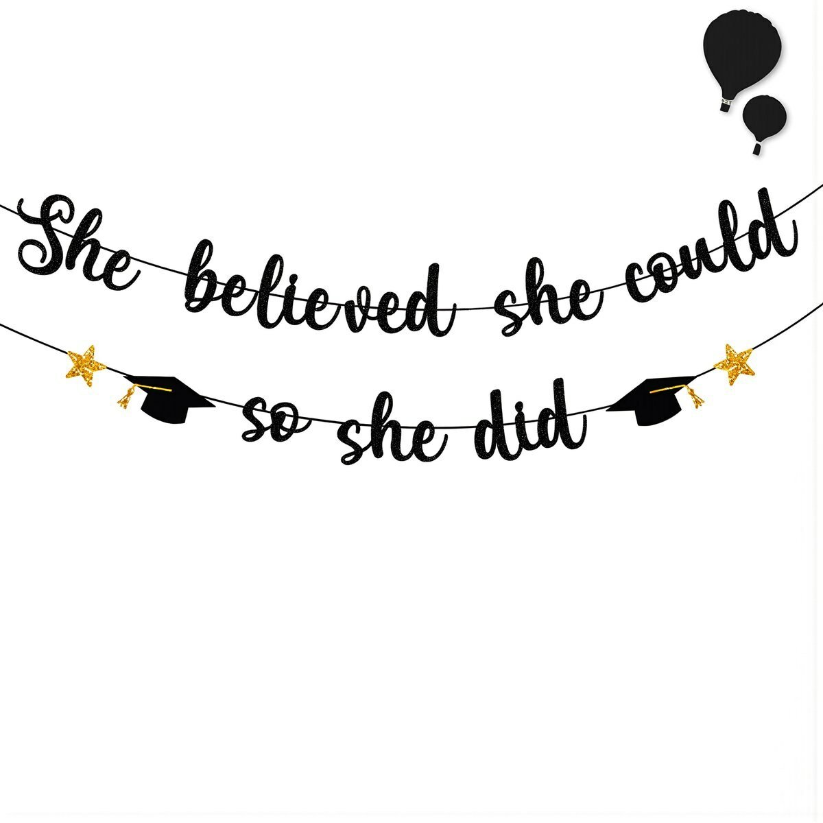 Вывеска для выпускного вечера с надписью She believed she could так что она сделала, золотой блестящий глиттер, лазерная резка из бумаги, декор для праздника, Черный с глиттером