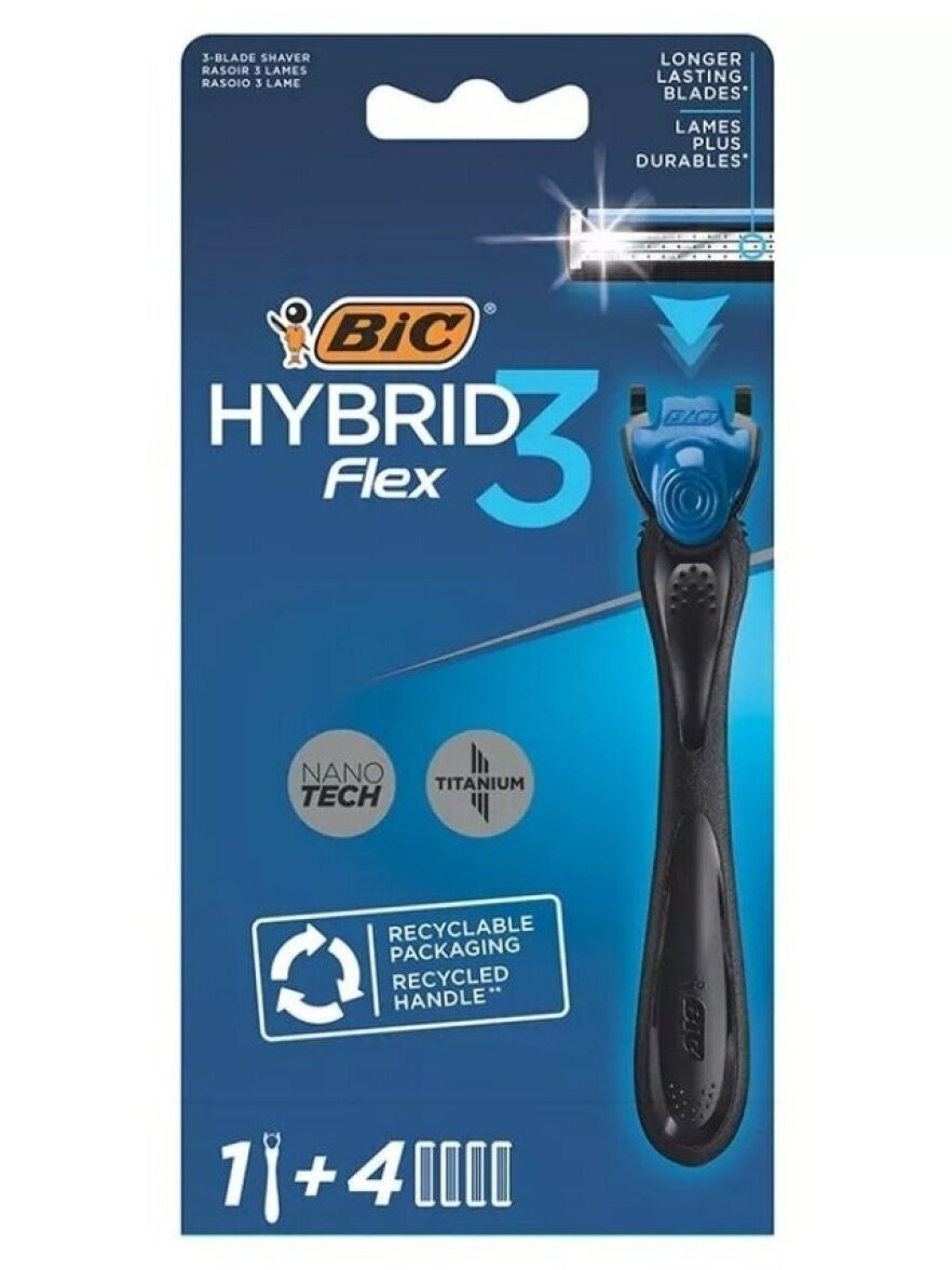 Бритвенный станок Bic Flex 3 Hybrid, с 4 сменными кассетами