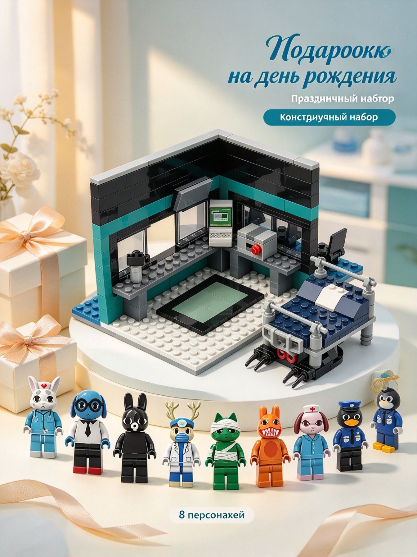 Конструктор Roblox Animal Hospital Anomaly, игрушка для детей, сценическая версия С 8 маленькими скульптурами