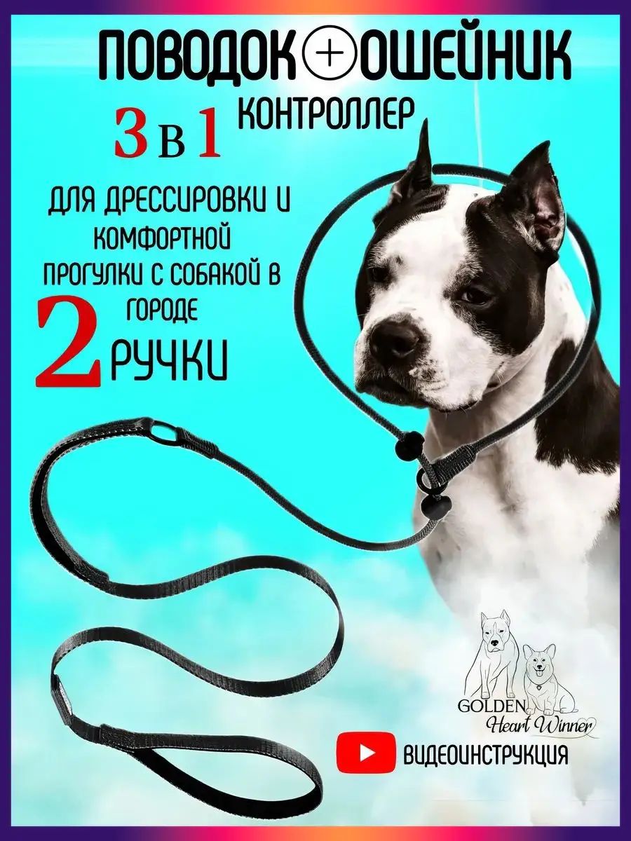 Поводок-контроллер для собак 3 в 1 удавка с 2 ручками для дрессировки и крупных пород, анатомический ошейник-удавка для средних собак, 170 см
