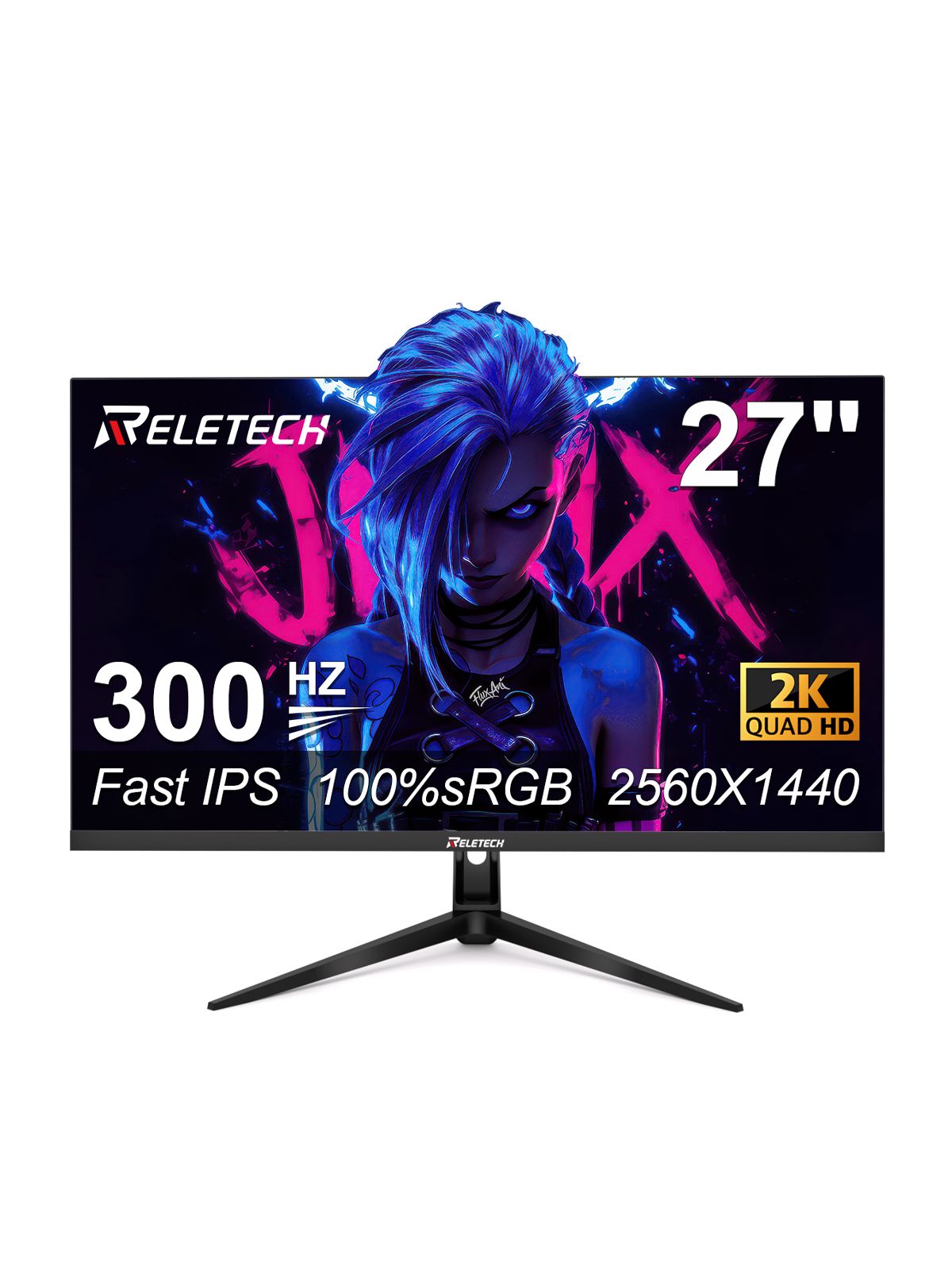 Reletech 27" Монитор G27X Ultra Fast-IPS игровой монитор 300 Гц 2K 1 мс DP+HDMI, IPS, 2560x1440 2K, 300 Гц, черный