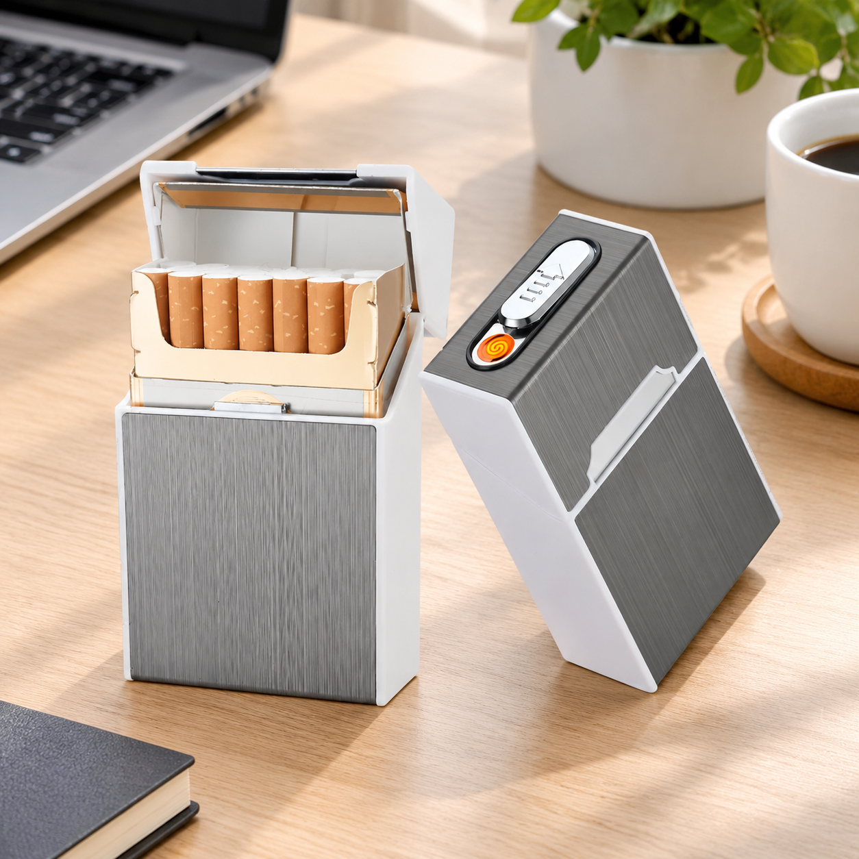 Портсигар металлический с USB зажигалкой, на магните, цвет серебро, 10х6х3 см, FatCat (Цвет товара: серебристый; Объем: 0.18 л)