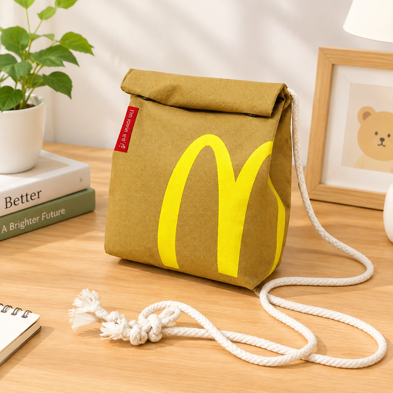 Рюкзак McDonald`s, школьный, унисекс, для средней и старшей школы, бежевый, нейлон (Объем: 13 л)
