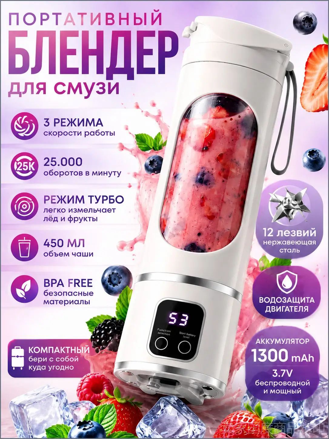 Портативный блендер 1, белый