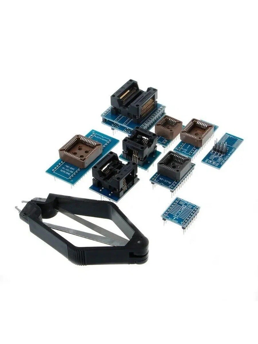 Набор адаптеров для программистов TL866CS/TL866A/EZP2010 (10 шт) с экстрактором, Синий