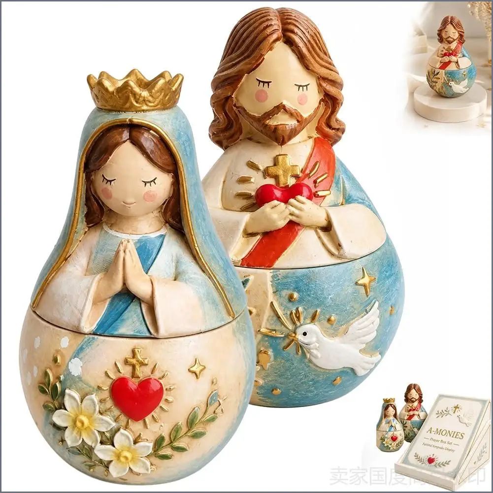 Шкатулка для молитв из смолы, Святое Сердце Иисуса, 10х6х3 см