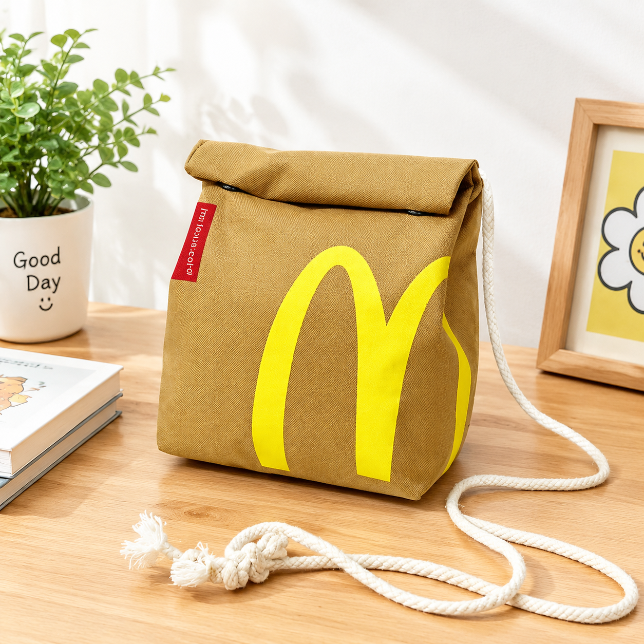 Рюкзак McDonald`s, школьный, унисекс, для средней и старшей школы, бежевый, нейлон (Объем: 13 л)