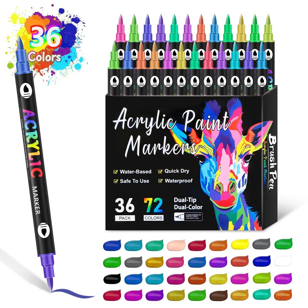 Двухцветные акриловые маркеры с двойными наконечниками 36pcs72colors