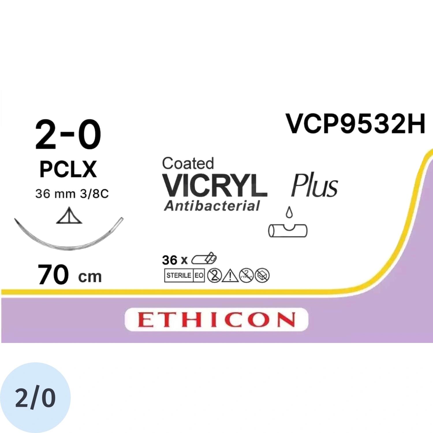 Ethicon Шовный материал хирургический рассасывающийся Ethicon Викрил плюс USP 2/0 70 см режущая игла 36 мм 3/8 VCP9532H (36 штук в упаковке)