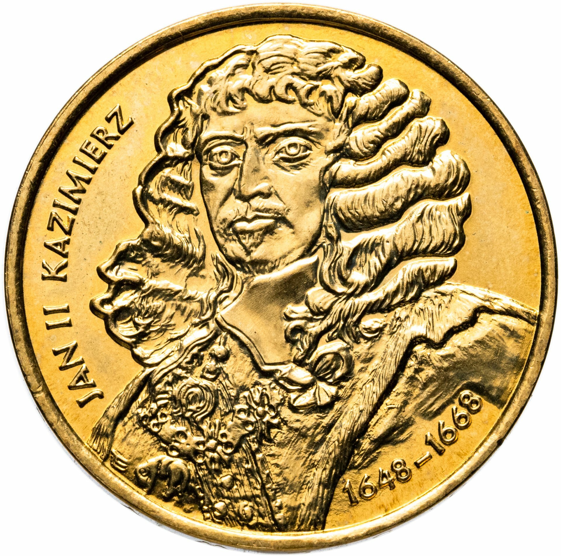 Польша 2 злотых 2000 "Польские короли - Ян II Казимир Ваза 1648-1668", Латунь, в сохранности UNC