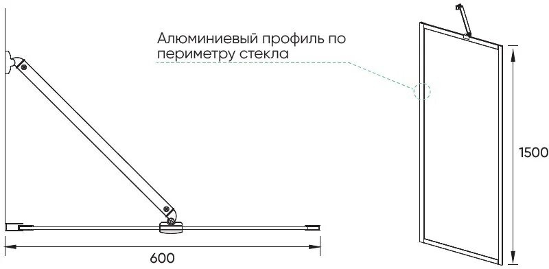 Шторка на ванну Veconi Palau PL85G-60-01-C8 60 см, прозрачная, стеклянная, неподвижная, итальянская — фото 1