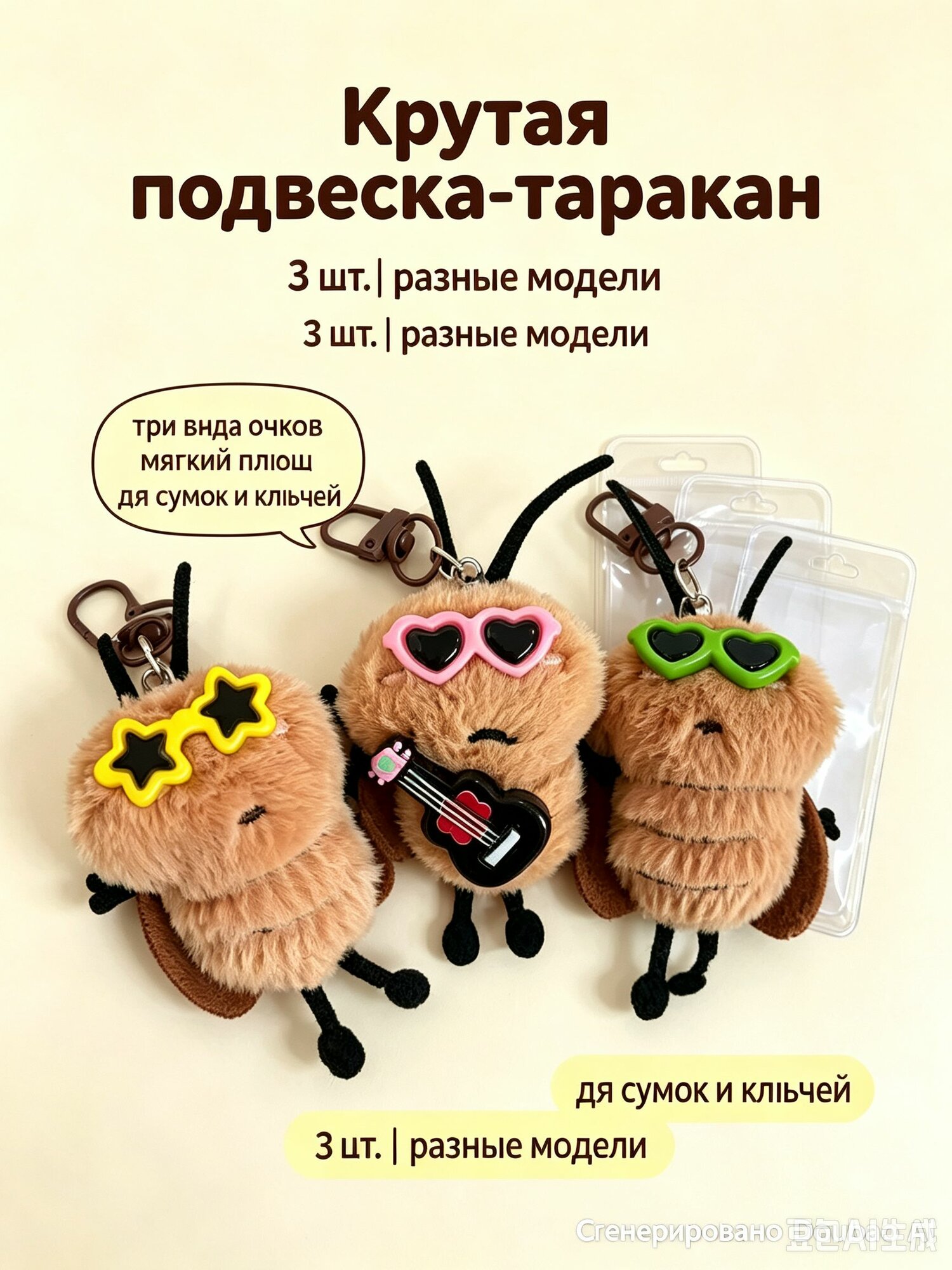 Плюшевый брелок таракан смешной аксессуар для сумки и ключей