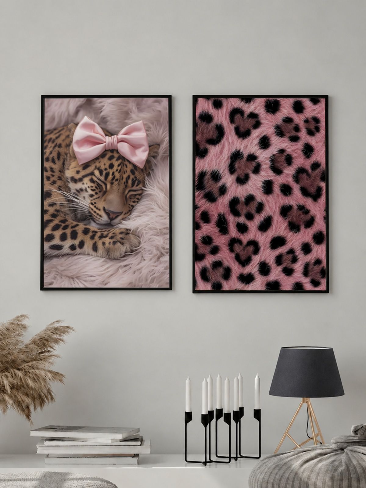 Набор Постеров / Плакатов Интерьерные Розовая Эстетика Леопард (Pink Leopard) 2 Листа А3