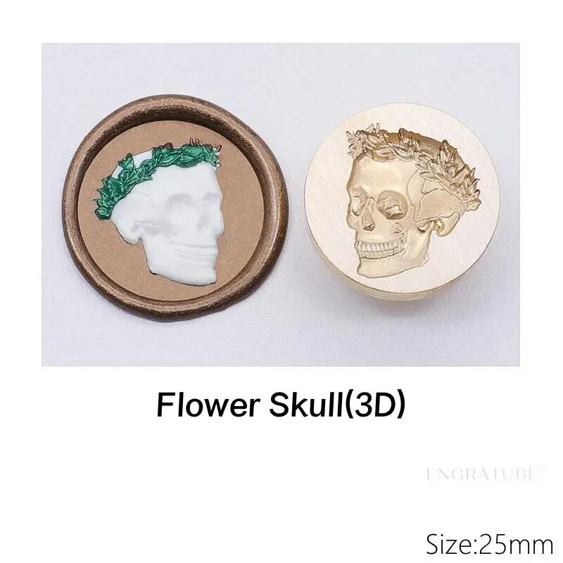 Восковая печать Flower Skull (3D), 25мм, Изумрудный, Молочно-белый