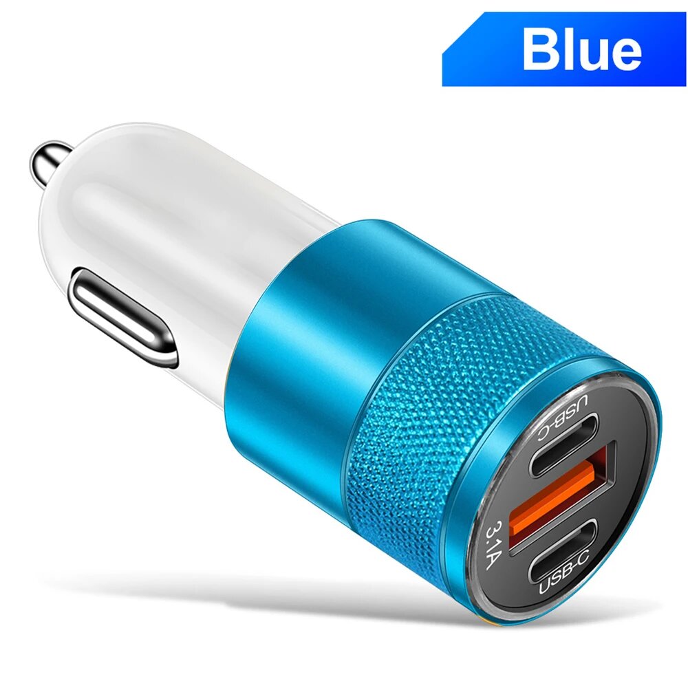 Автомобильное зарядное устройство USB 3.1A типа C, адаптер для быстрой зарядки телефона для Blue