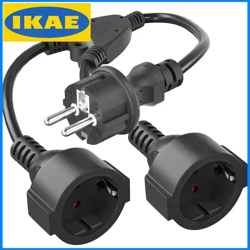 HITRENDS Удлинитель-разветвитель EU 1 2, 250V/16A/4000W, огнеупорный+влагостойкий+пылезащитный , безопасное подключение для нескольких устройств