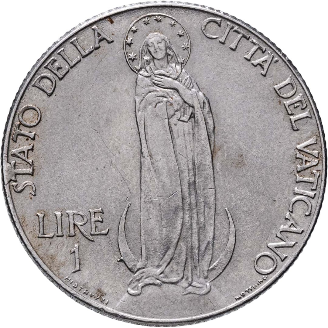 Ватикан 1 лира lira 1940, Нержавеющая сталь, в сохранности XF
