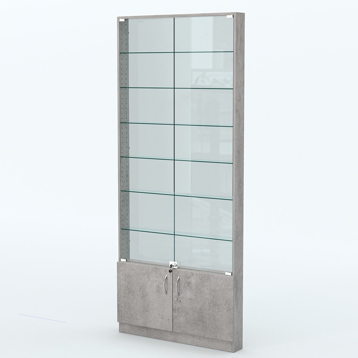 Торговая витрина с 6-ю полками 100x900 мм серии NEXT-6 №8-1 (З/C - стекло), Бетон Чикаго светло-серый F186 ST9