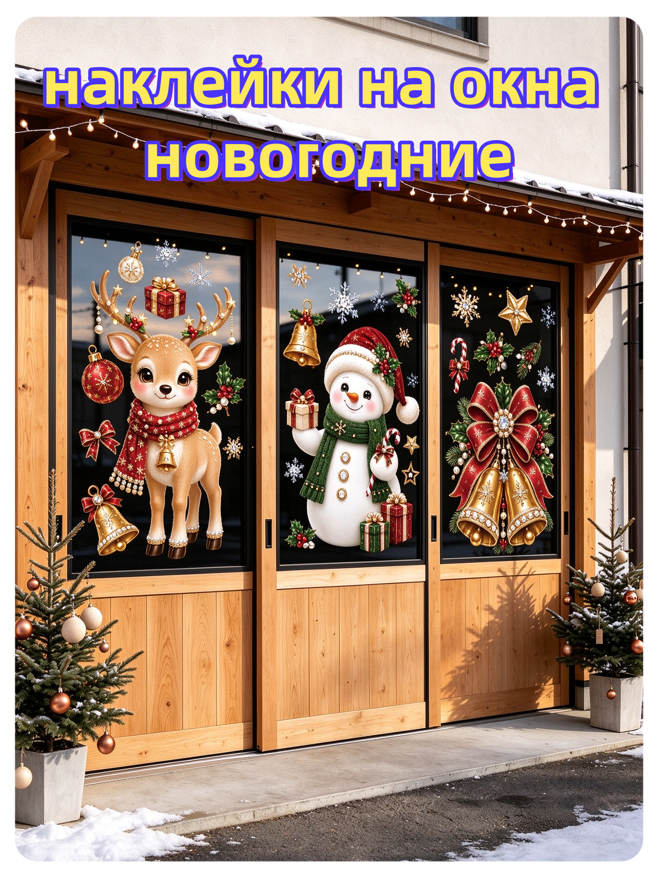 Наклейки на окна новогодние，вытынанки декор на стекло Рождество, снежинки, Дед Мороз, Снегурочка для дома магазина