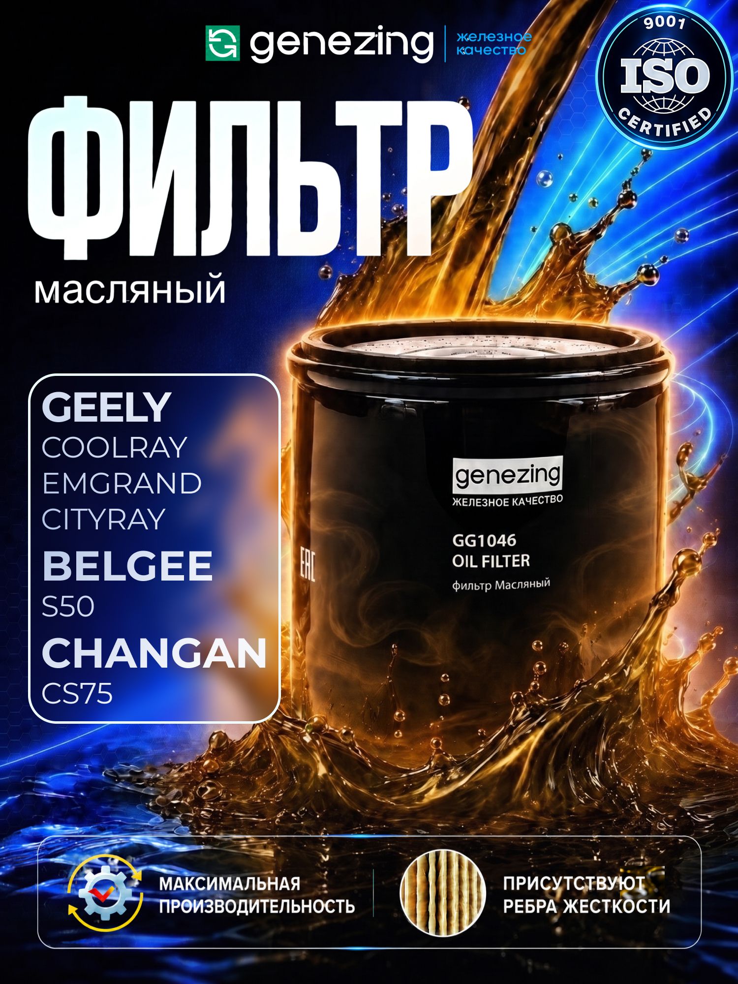 Фильтр масляный Geely Coolray, Джили Ситирей, Джили Эмгранд ss11, Geely Emgrand, Кулрей рестайлинг, Белджи s50